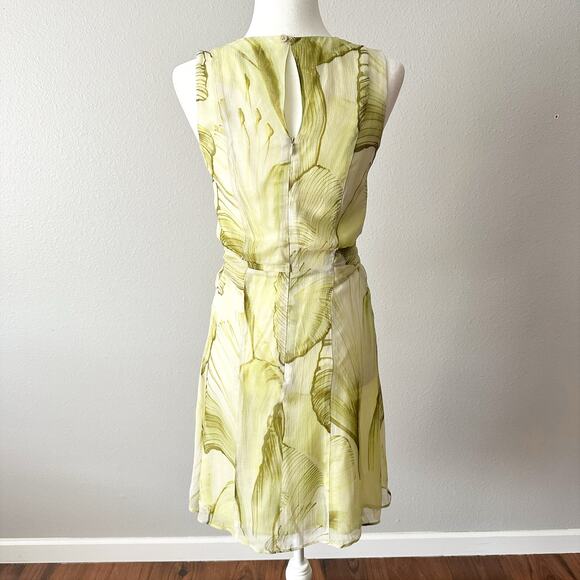 Santorelli Nadia Lime Lily Pad Print Chiffon Knee Length Dress Women’s Size 40 - Picture 7 of 16